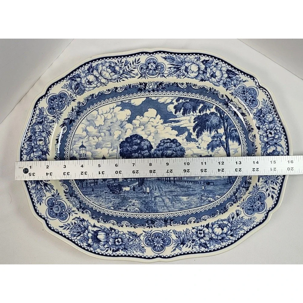 Vintage 1932 Wedgwood Yale University Blue Transferware Serving Platter 16 x‎ 13
